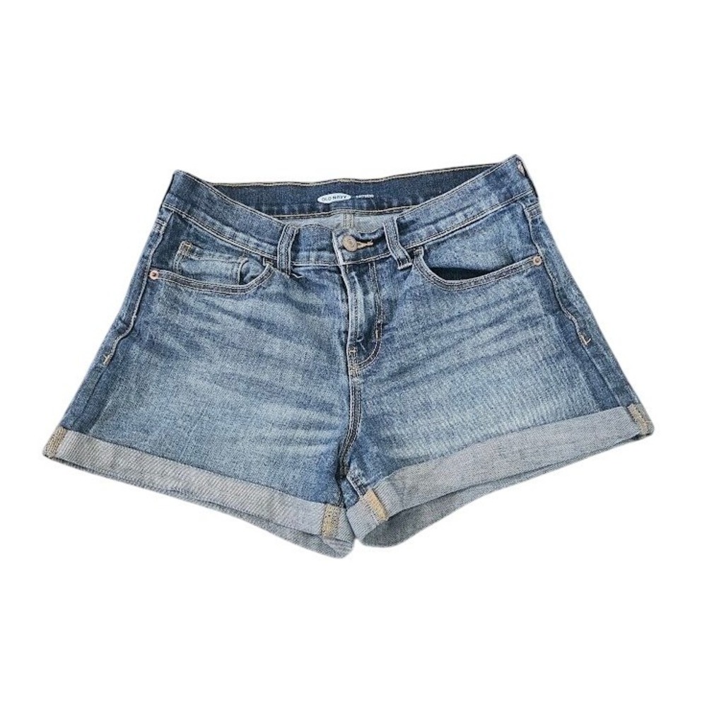 Old Navy Boyfriend Denim Shorts Womens 2 Medium Wash Cuffed Stretch Blue Jeans
